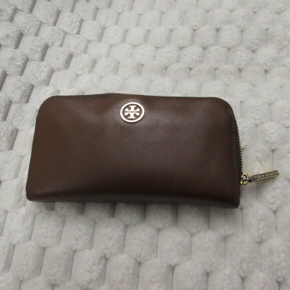 Tory Burch Robinson Small Logo Zip CONTINENTAL Wallet, Brown - Picture 3 of 12